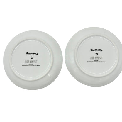 Fragonard 6 pc Porcelain Dessert Plates White Red Green Yellow French Design 6in