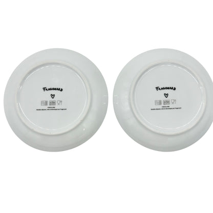 Fragonard 6 pc Porcelain Dessert Plates White Red Green Yellow French Design 6in