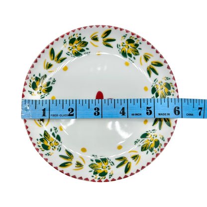 Fragonard 6 pc Porcelain Dessert Plates White Red Green Yellow French Design 6in