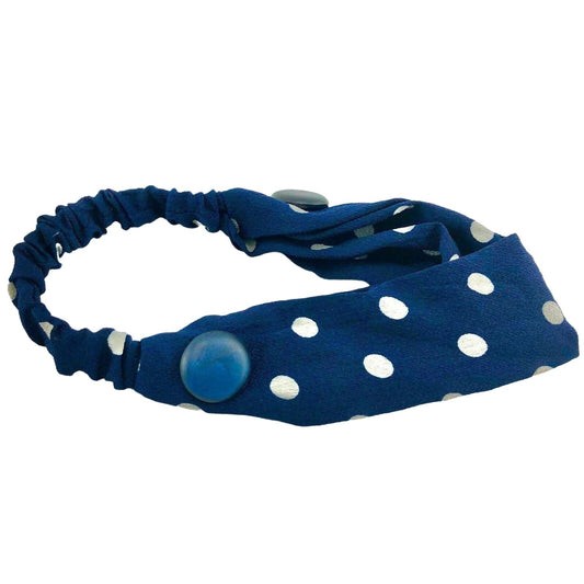 Headband Navy with White Dots Pattern NEW with mask buttons