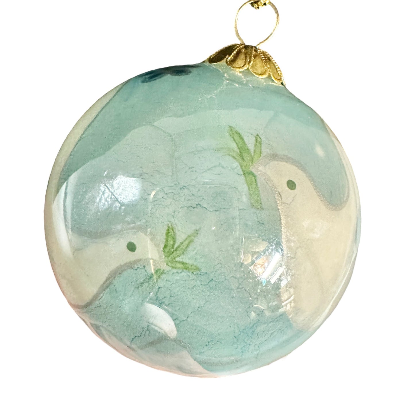 Pier 1 Doves Ornament Glass Hand Painted Peace 2008 3in with Gift Box