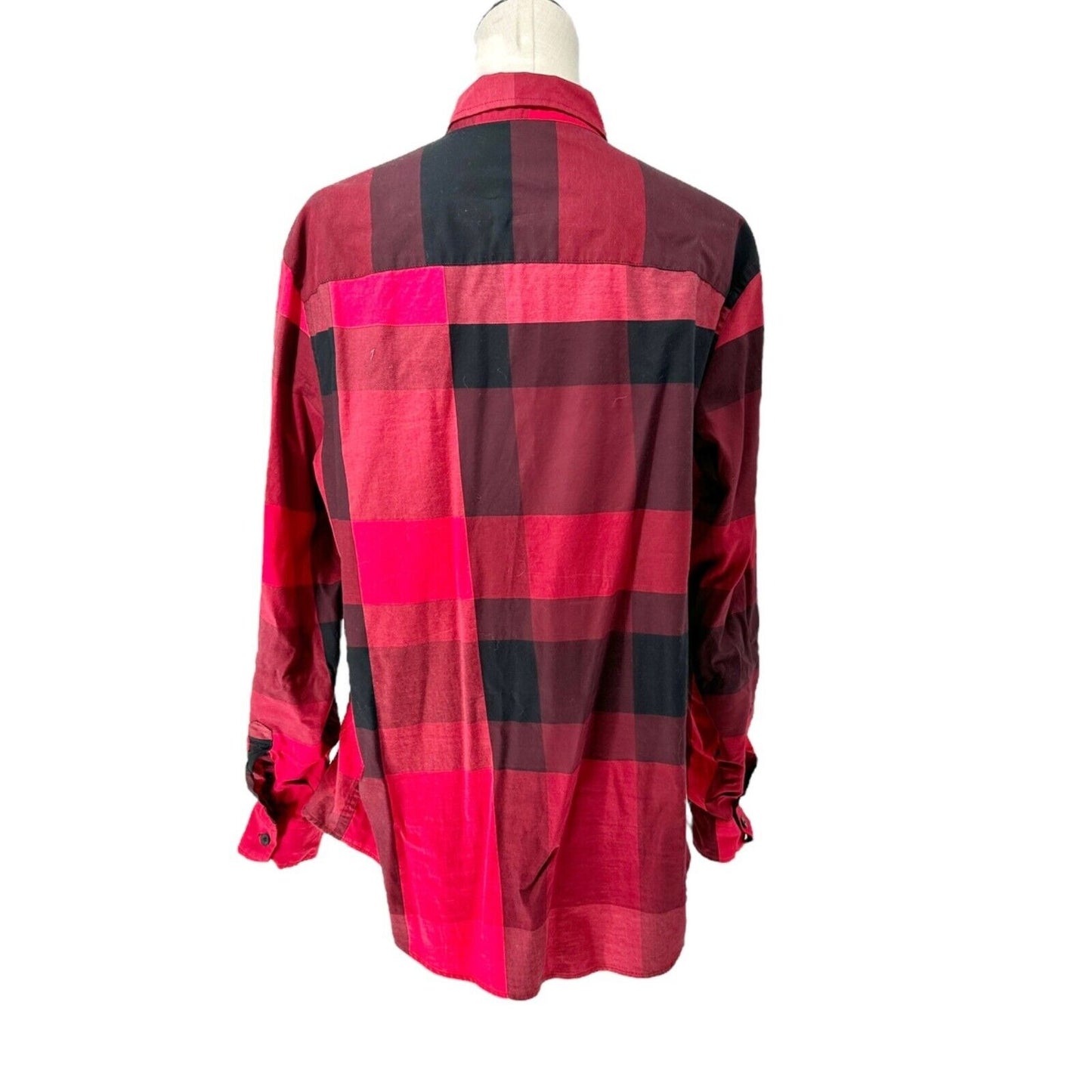 Alfani Shirt Women's XL Red Black Plaid Button Up Roll-Tab Sleeve