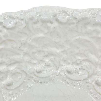 Serving Bowl with Handles 13x8 Ceramic White Patterned Italy EUC