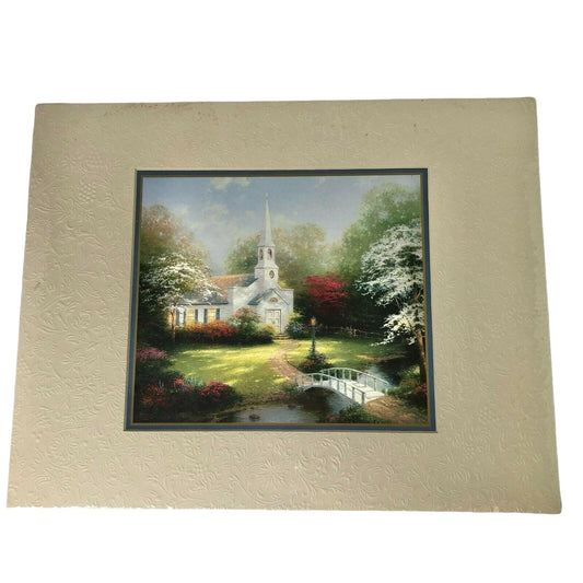 Thomas Kinkade 1999 Hometown Chapel Matted 14x11 Print With COA EUC