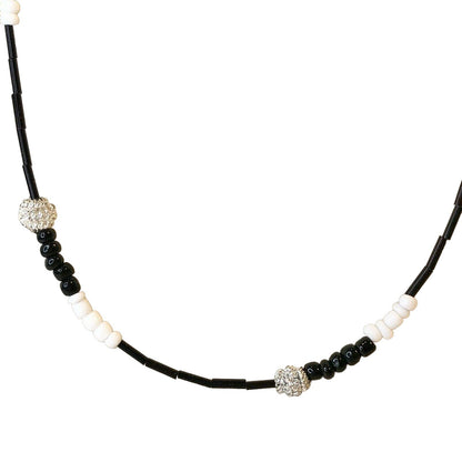 Handcrafted Beaded Necklace White, Black & Silver Beads Simply Elegant NEW
