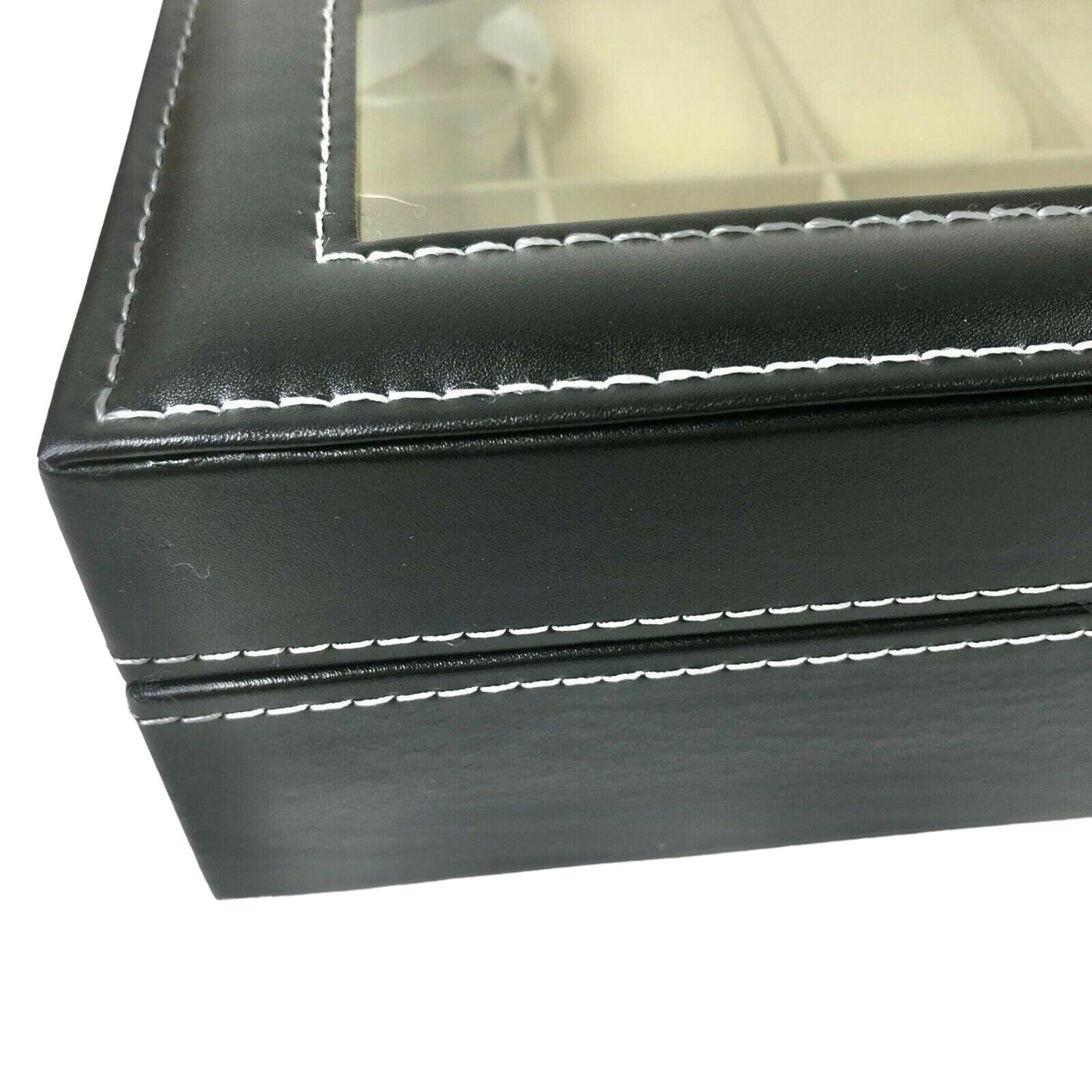 Mind Reader Double Row Watch Box Organizer Display Black Outer Cream Inner