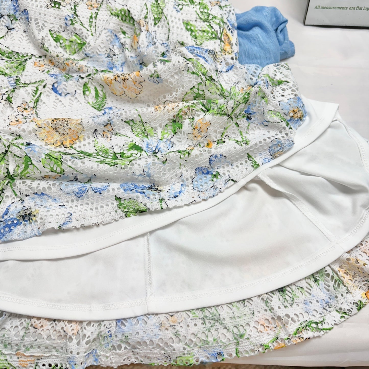 Perceptions Dress with Cardigan Set Womens L White Lace Florals Blue Sheer Shrug