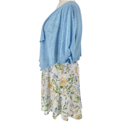 Perceptions Dress with Cardigan Set Womens L White Lace Florals Blue Sheer Shrug