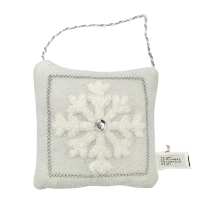 Ornament Pillow with Snowflake 4 inch White