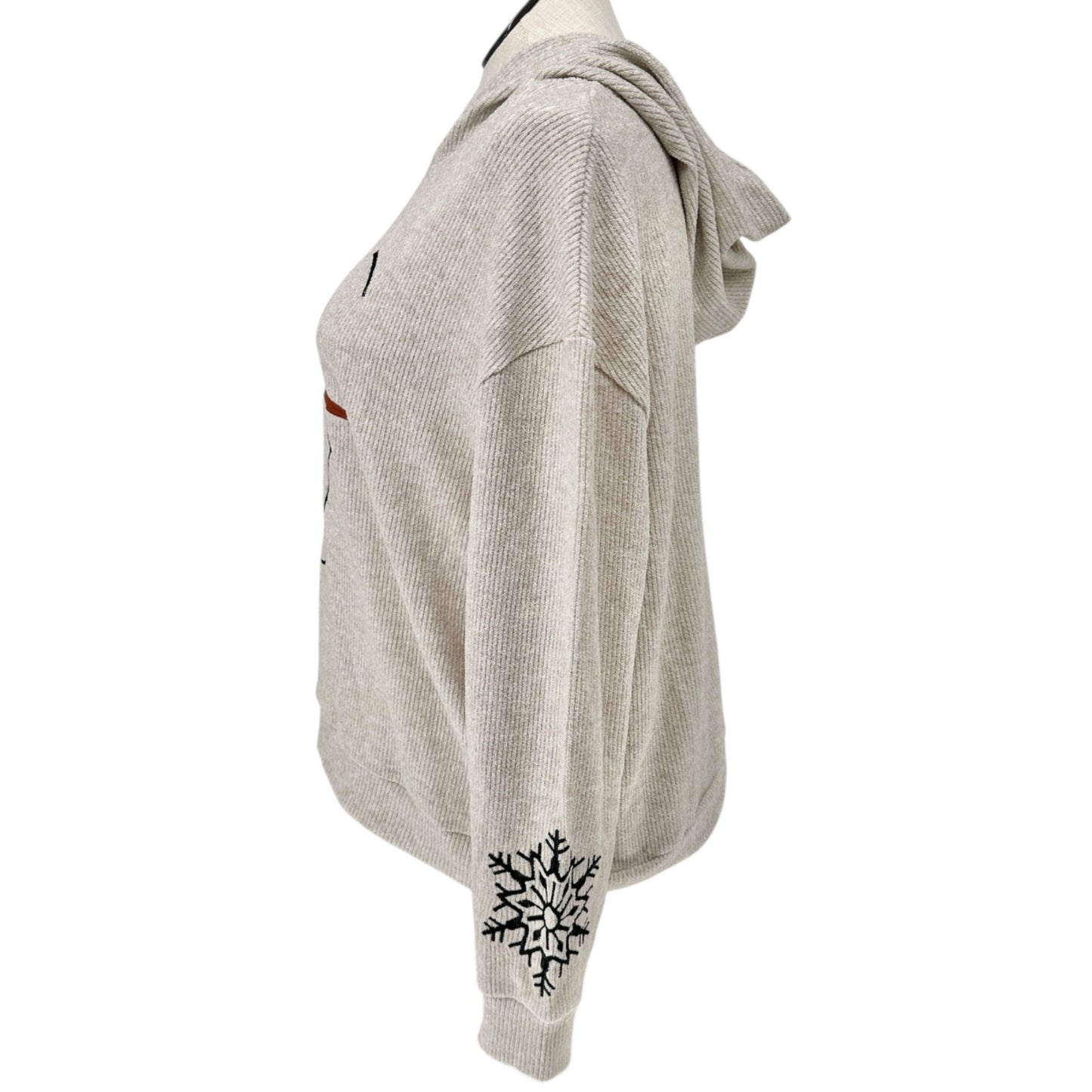 Ribbed Knit Hoodie Womens XXL Snowman Face Embroidery Soft Comfortable NEW