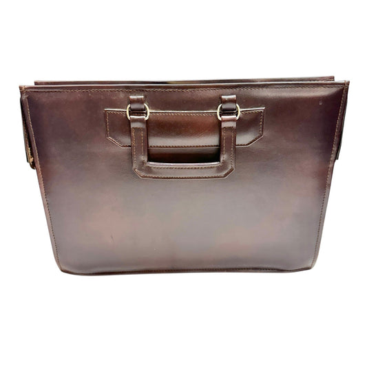 Vintage Brown Leather Briefcase With Gold-Tone Hardware & Key Lock