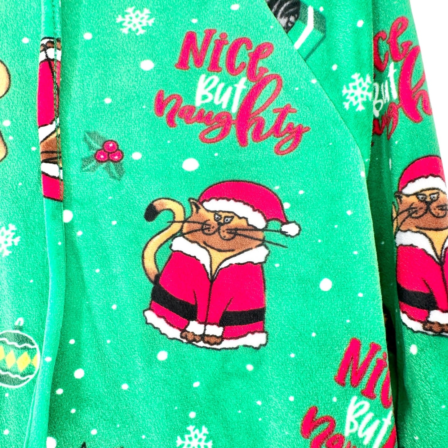 No Boundaries Christmas Hoodie Womens XS (1) Green Cat Themed Plush NWT