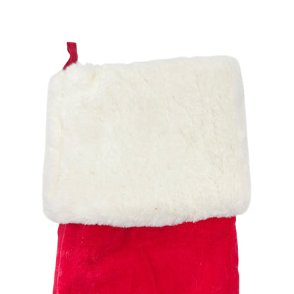 Max Studio Home Red Velvet Christmas Stocking Faux Fur Cuff Beaded Tree Design