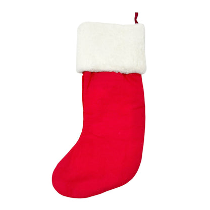 Max Studio Home Red Velvet Christmas Stocking Faux Fur Cuff Beaded Tree Design