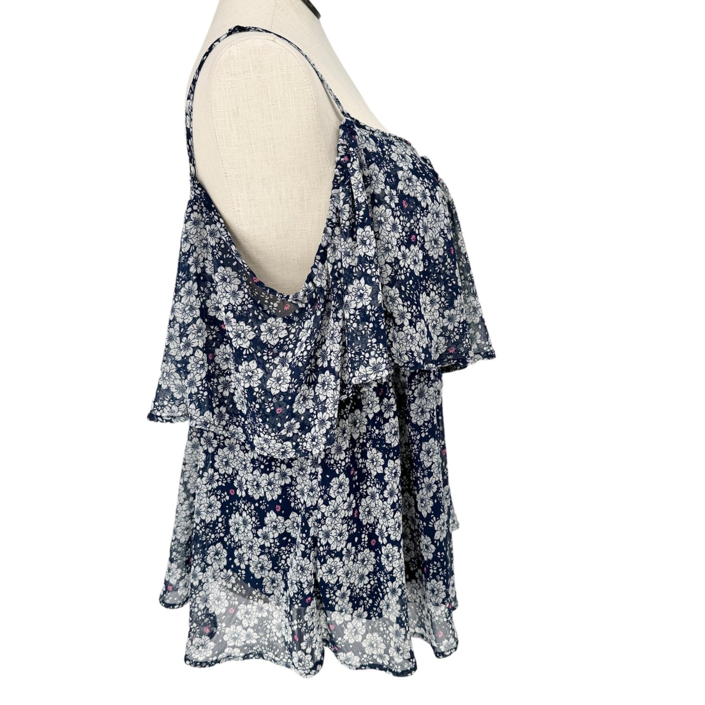 Torrid Top Womens 3X Navy Blue Floral Print Adj Tank Straps Lined Flouncy