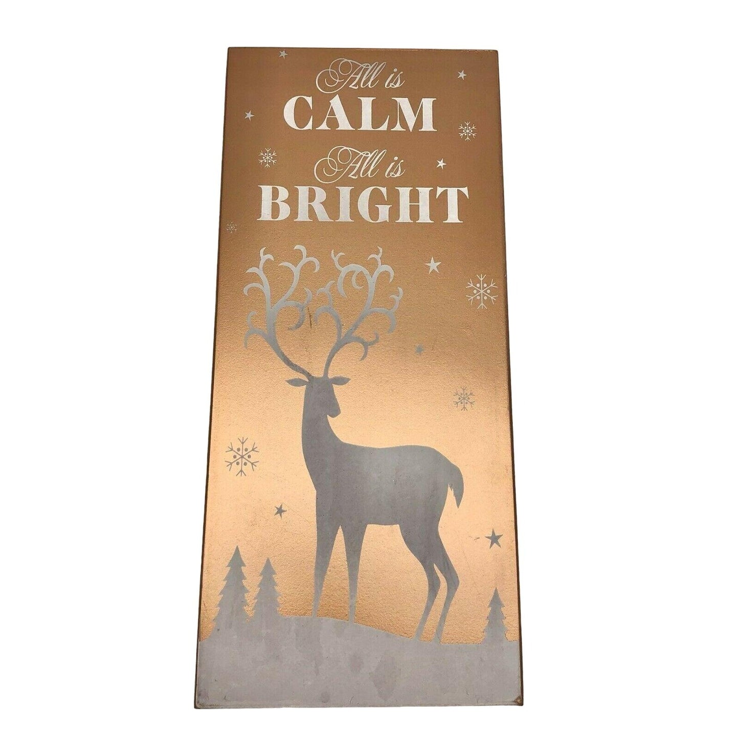 Christmas All is Calm All is Bright with Deer Box Sign Snow Rectangular Wooden