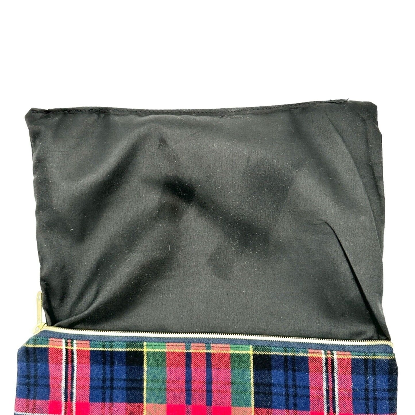 Legendary Pouch 13 x 9 Red Blue Green Plaid Black Interior Gold Hardware Zip