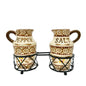 Ceramic Salt and Pepper Jars With Metal Holder Rustic Temp-Tations Brown 4.5”H