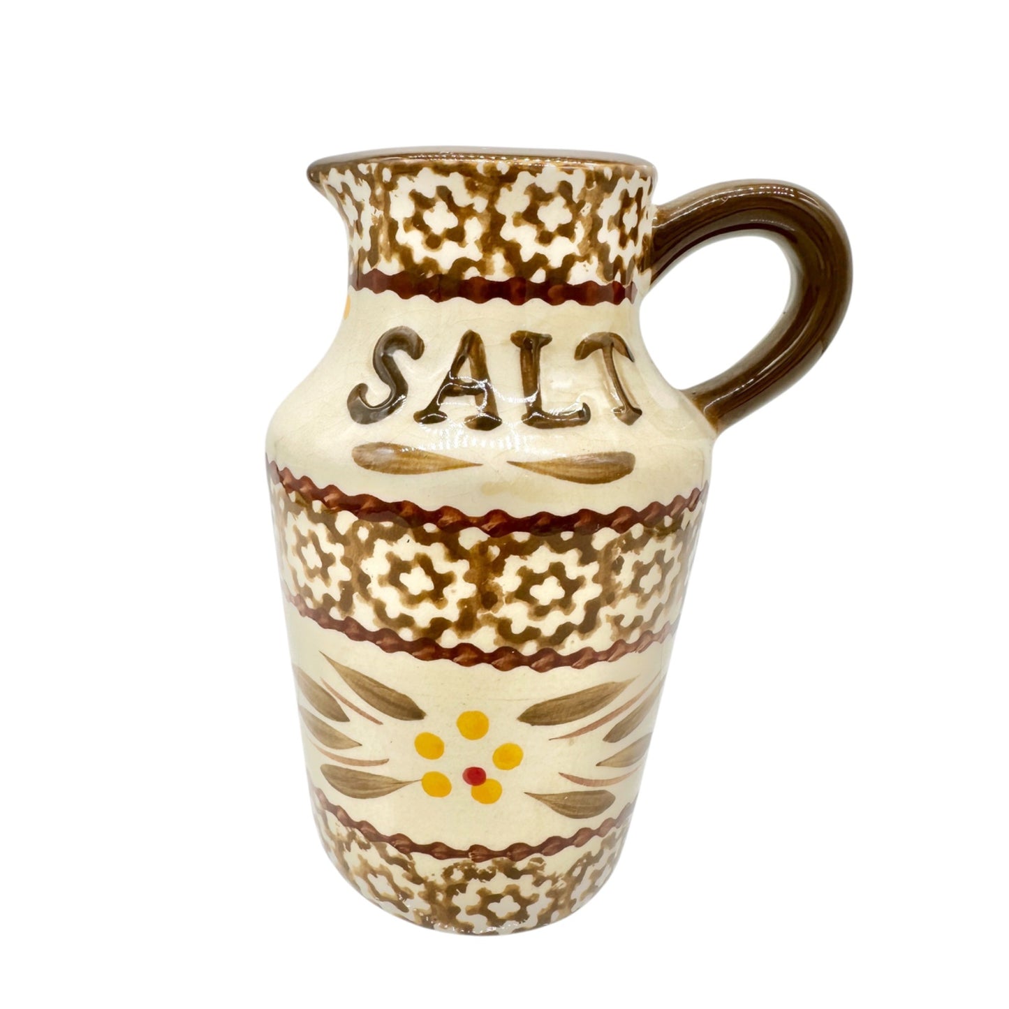Ceramic Salt and Pepper Jars With Metal Holder Rustic Temp-Tations Brown 4.5”H