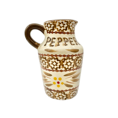 Ceramic Salt and Pepper Jars With Metal Holder Rustic Temp-Tations Brown 4.5”H