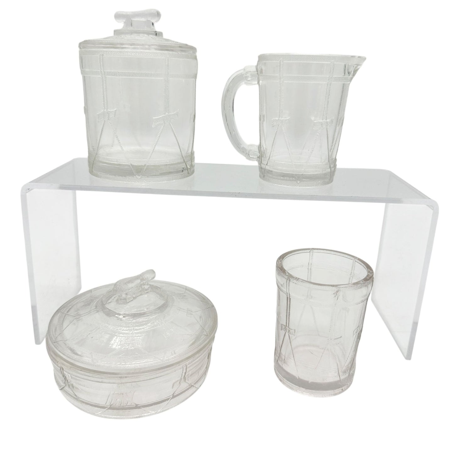 Bryce Higbee Co Childrens Table Set 4 Piece Drum Pattern Early American Glass