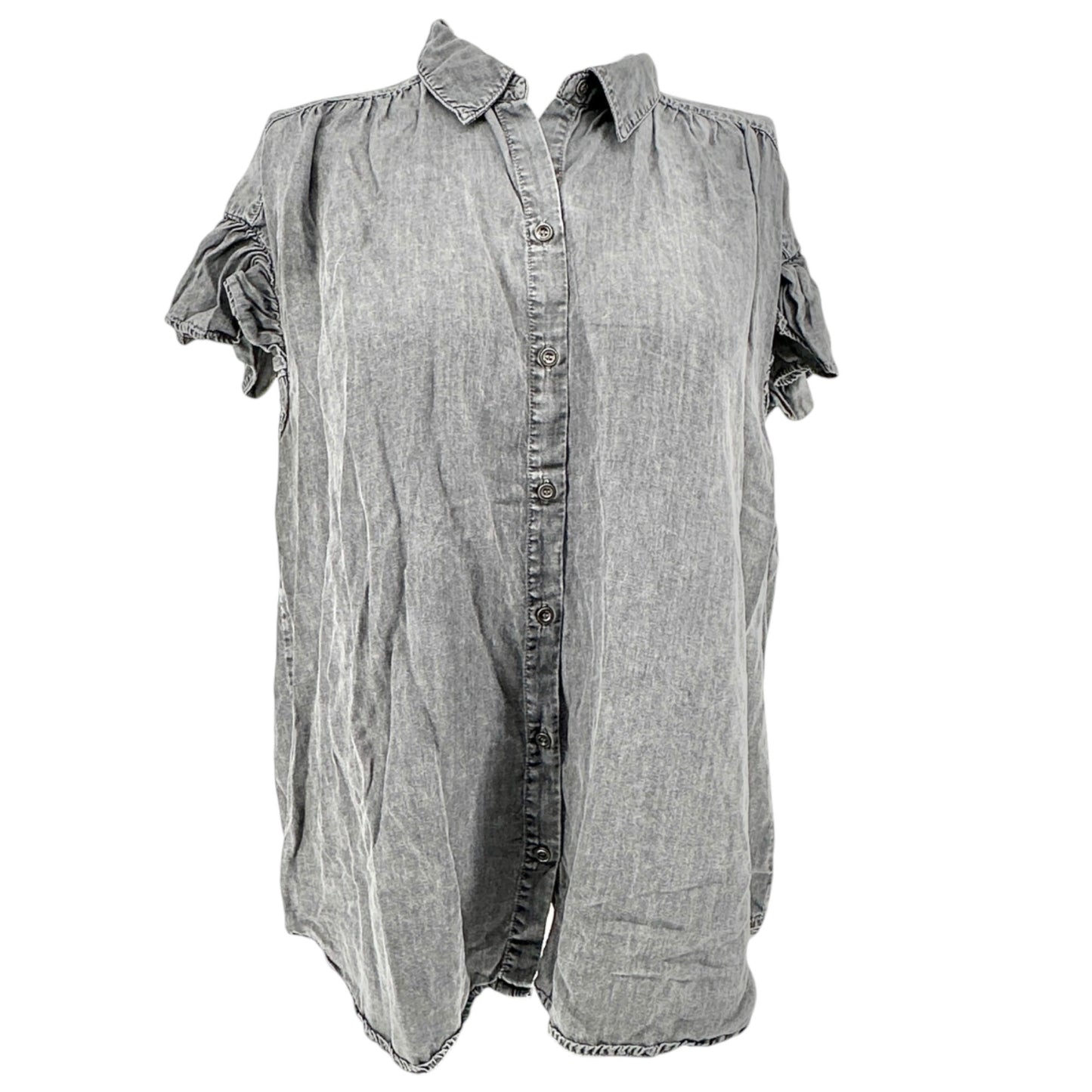 Button Up Shirt Womens 1X Gray Washed Look Lightweight SS by Jane+Delancey