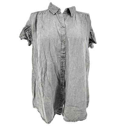 Button Up Shirt Womens 1X Gray Washed Look Lightweight SS by Jane+Delancey