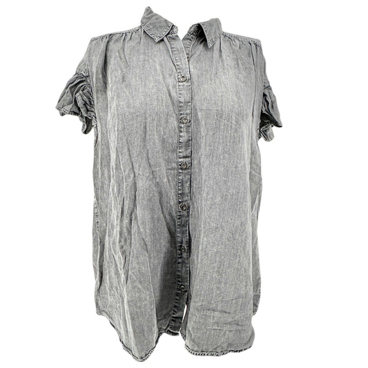 Button Up Shirt Womens 1X Gray Washed Look Lightweight SS by Jane+Delancey