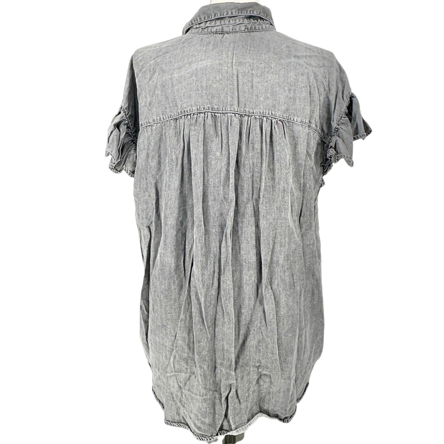 Button Up Shirt Womens 1X Gray Washed Look Lightweight SS by Jane+Delancey