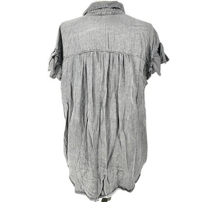 Button Up Shirt Womens 1X Gray Washed Look Lightweight SS by Jane+Delancey