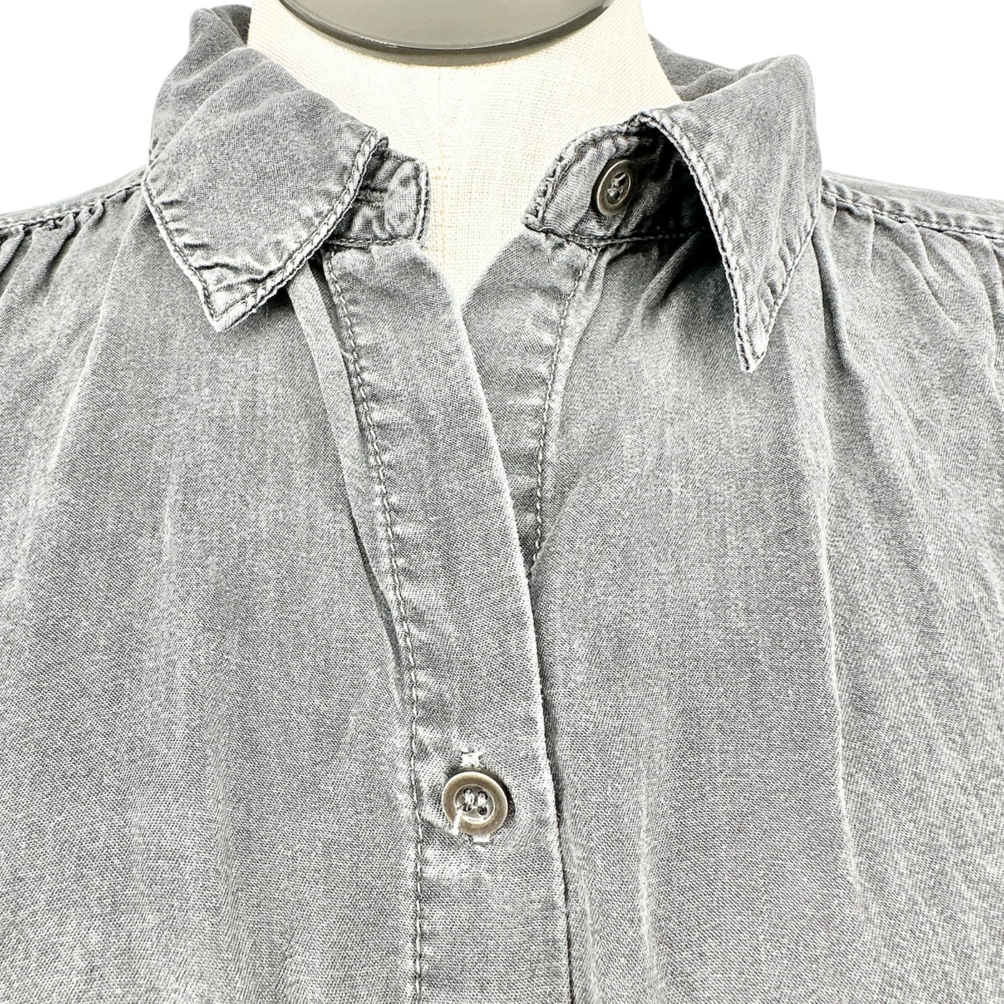 Button Up Shirt Womens 1X Gray Washed Look Lightweight SS by Jane+Delancey