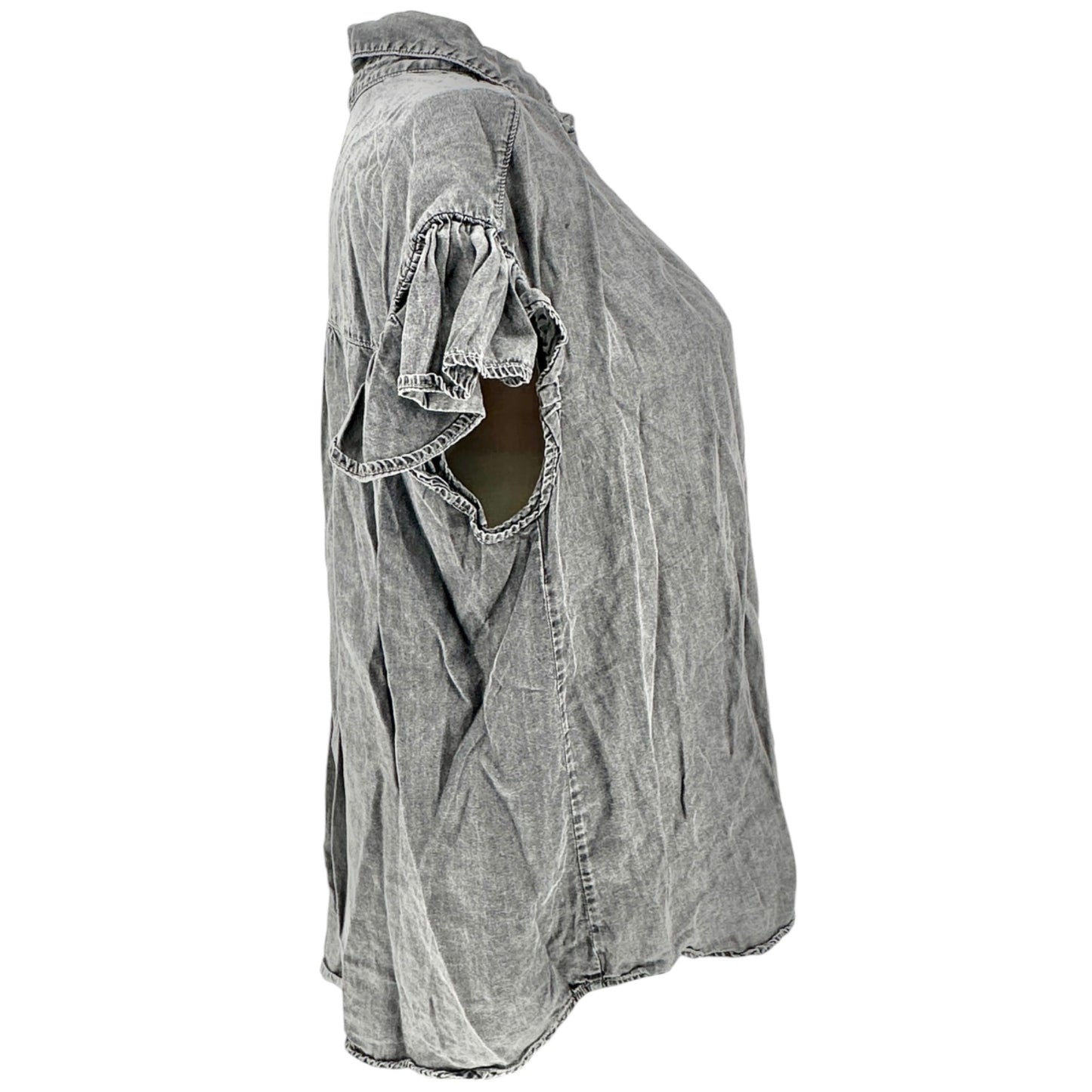 Button Up Shirt Womens 1X Gray Washed Look Lightweight SS by Jane+Delancey