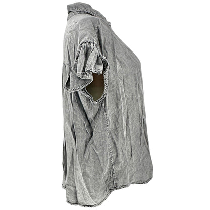 Button Up Shirt Womens 1X Gray Washed Look Lightweight SS by Jane+Delancey