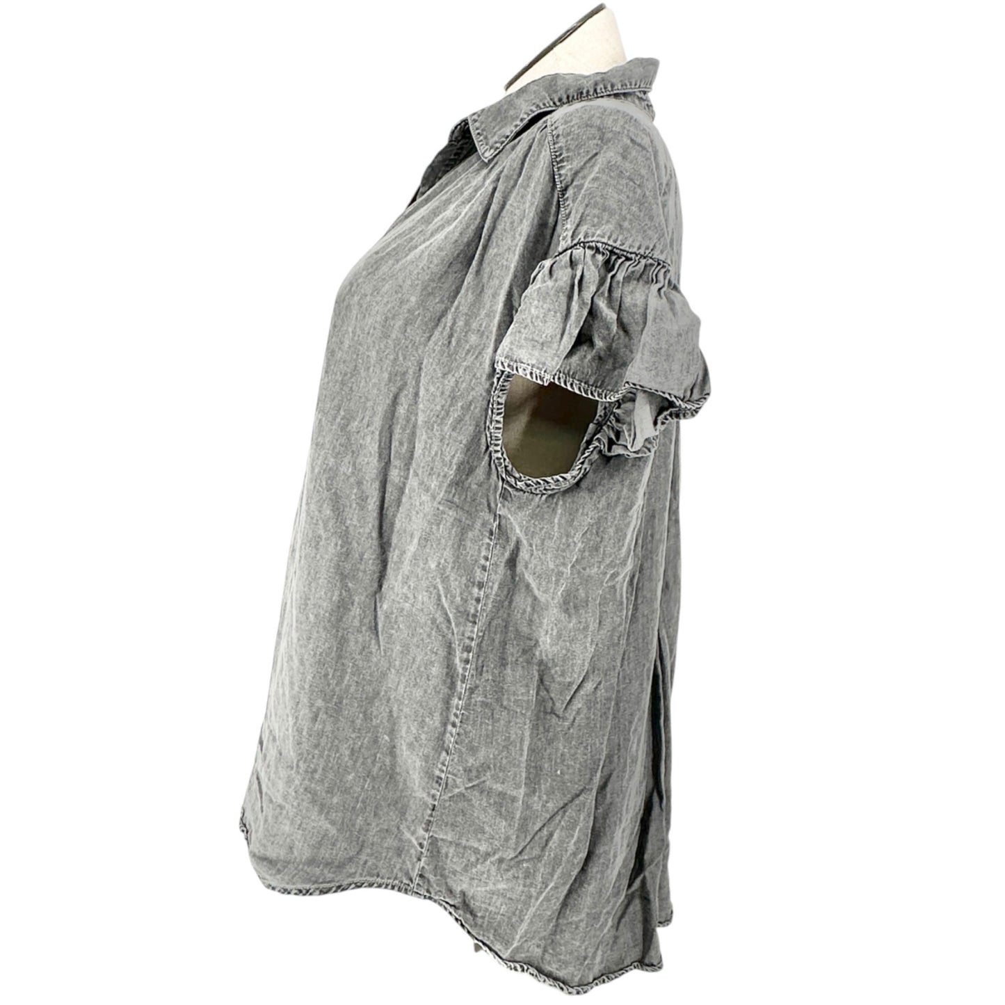 Button Up Shirt Womens 1X Gray Washed Look Lightweight SS by Jane+Delancey