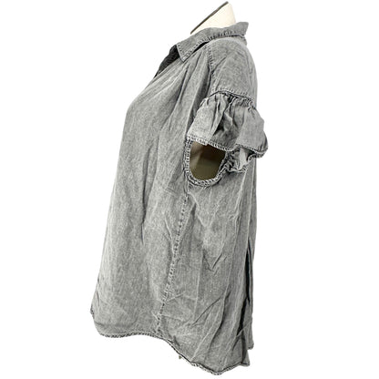 Button Up Shirt Womens 1X Gray Washed Look Lightweight SS by Jane+Delancey