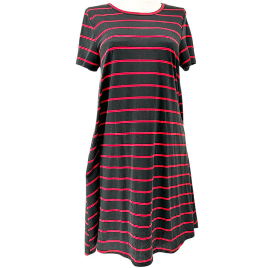 LuLaRoe Jessie Swing Dress Womens XL Black w Red Stripes SS Side Pockets Soft