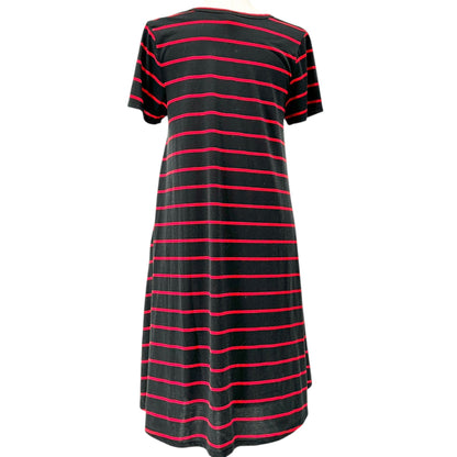 LuLaRoe Jessie Swing Dress Womens XL Black w Red Stripes SS Side Pockets Soft