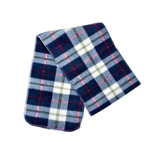 Plaid Fleece Scarf Blue Red White Tartan Pattern Soft Cozy Winter 56"L x 8.5"W