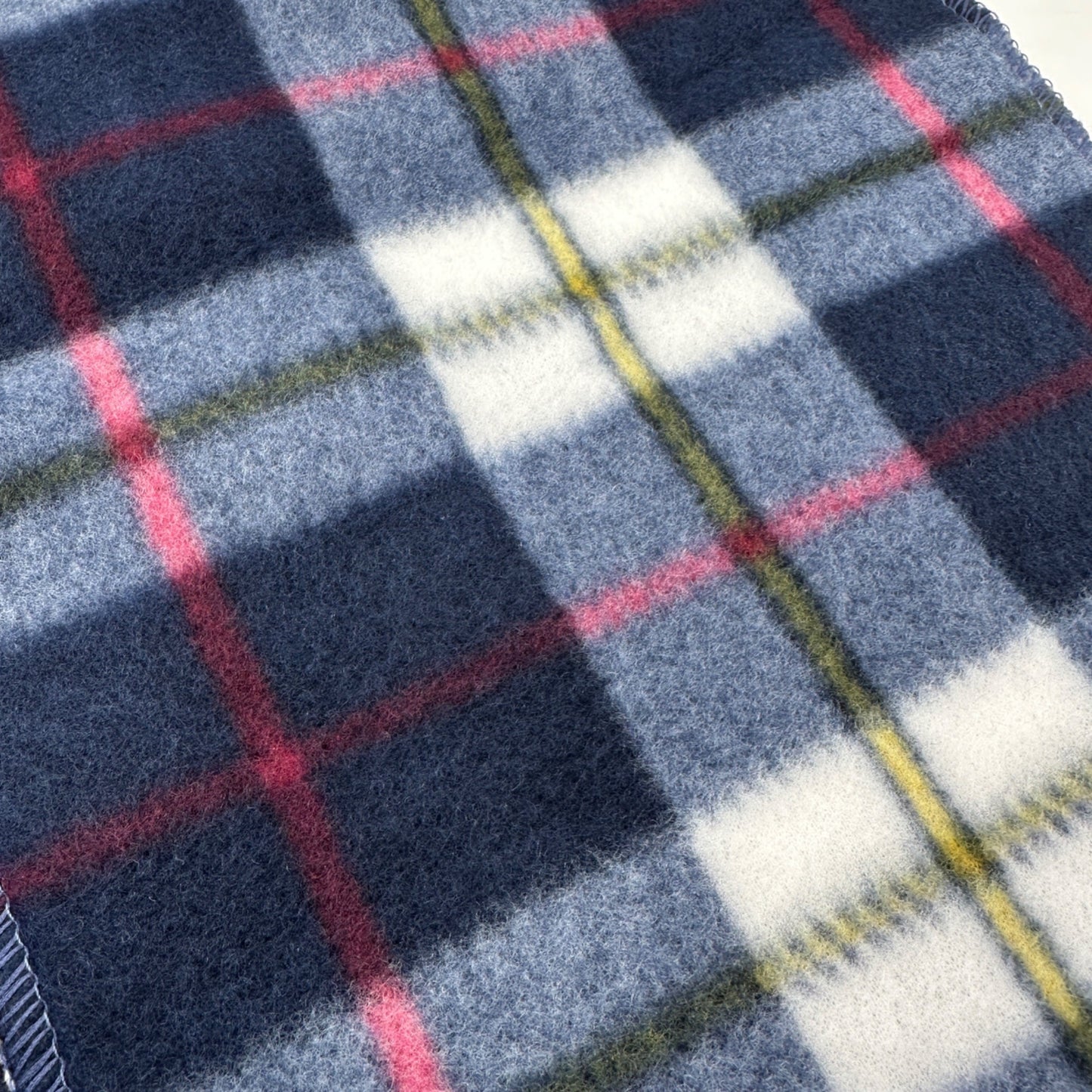 Plaid Fleece Scarf Blue Red White Tartan Pattern Soft Cozy Winter 56"L x 8.5"W
