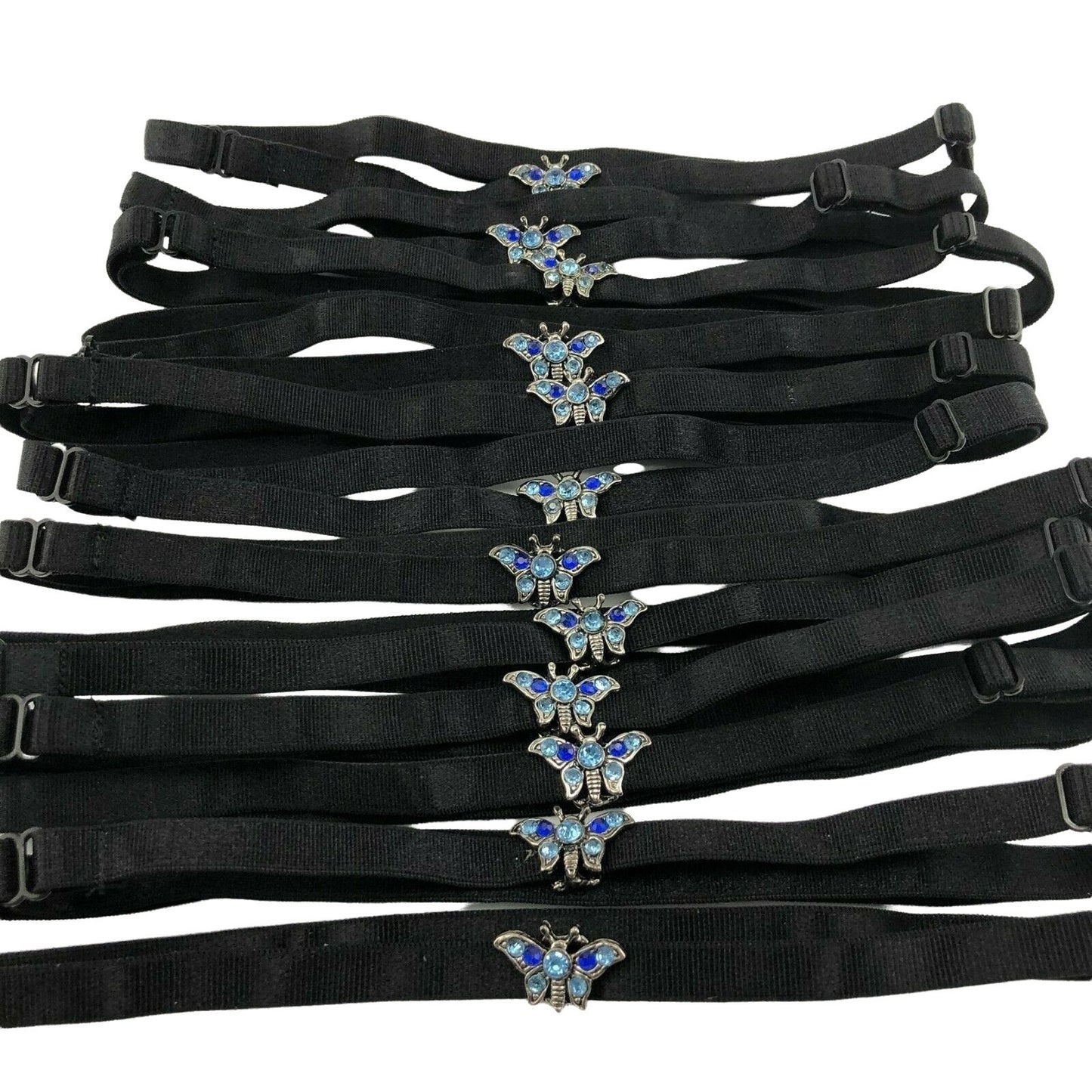 Lot of 12 Black Headbands with Butterfly Charm Adjustable Elastic NEW