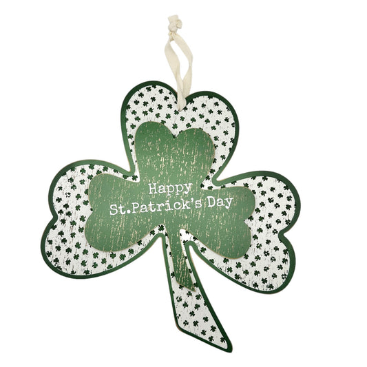 Primitives By Kathy St. Patrick's Day Hanging Wood Shamrock Decor Sign Green