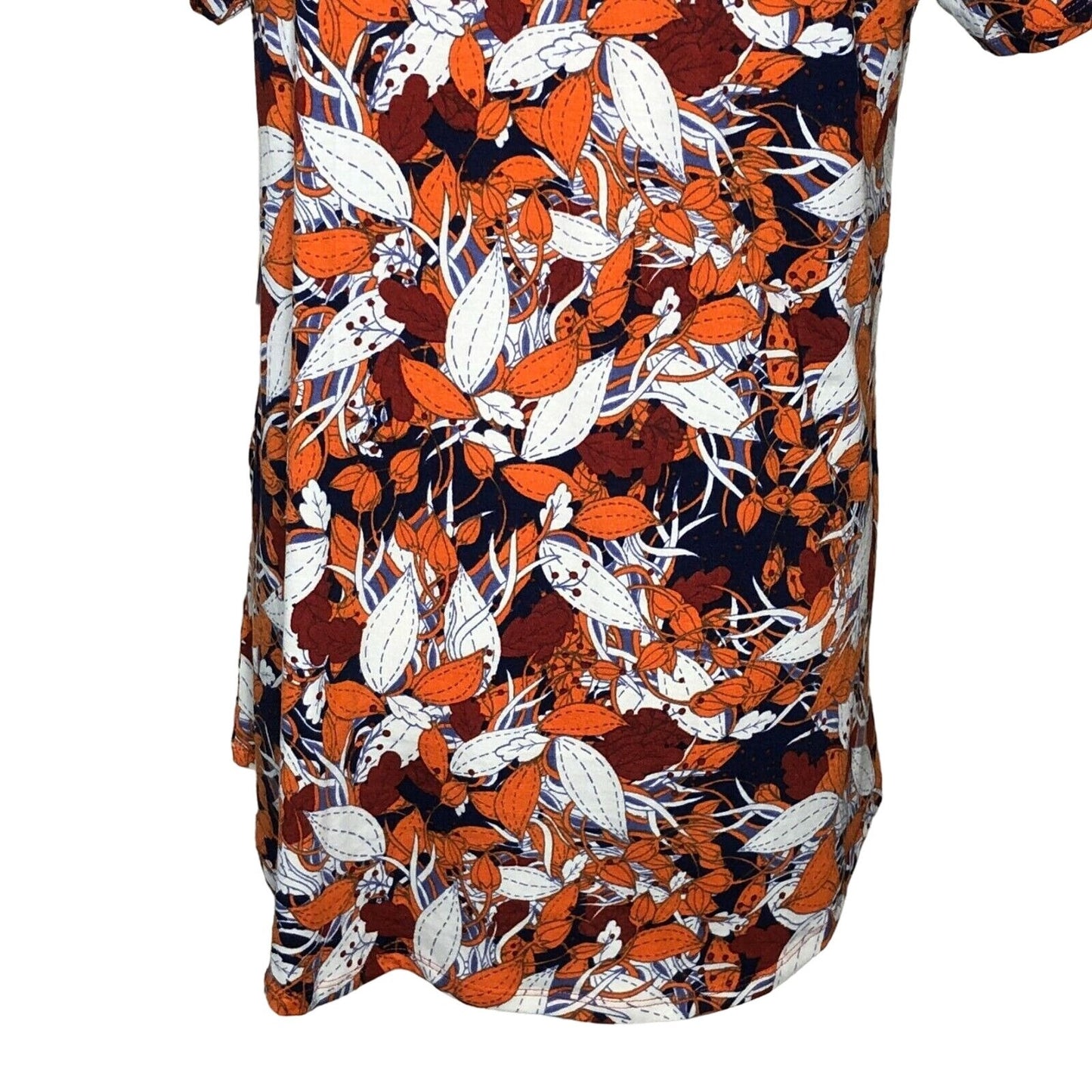 LuLaRoe Classic T Women's Medium Top Orange White Red Leaves Navy Blue NWT