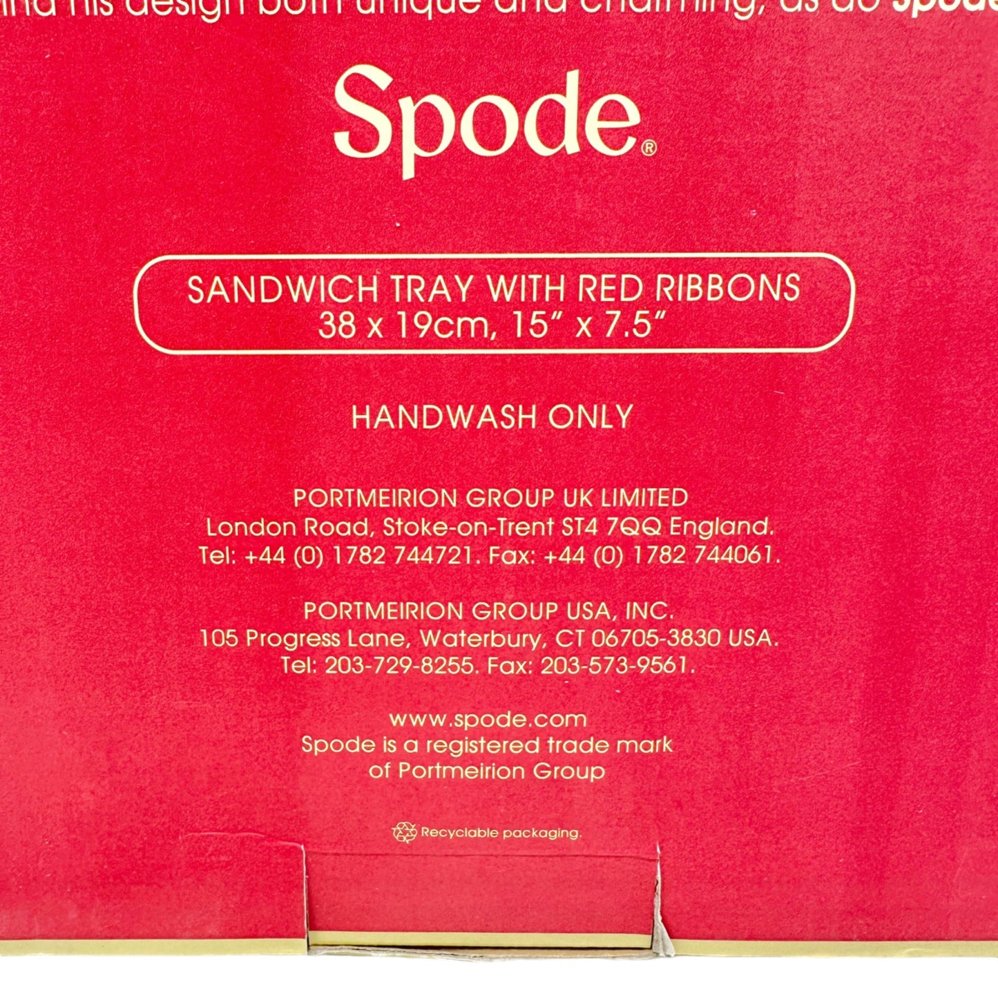 Spode Christmas Tree Sandwich Tray with Red Ribbons NIB MSRP $100