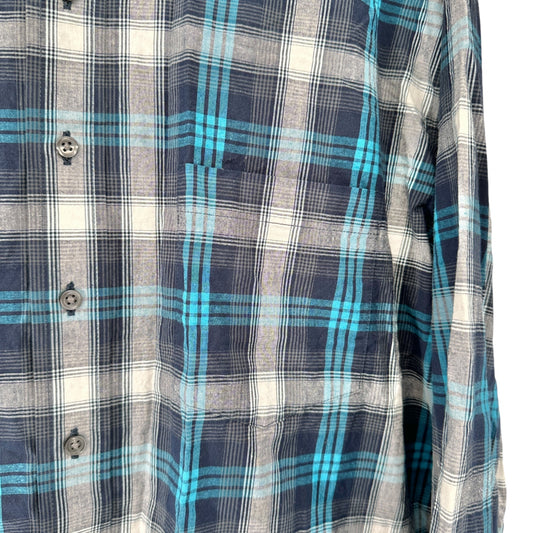 George Classic Fit Plaid Shirt Mens 2XL 50-52 Blue Gray LS Button-Down Collar