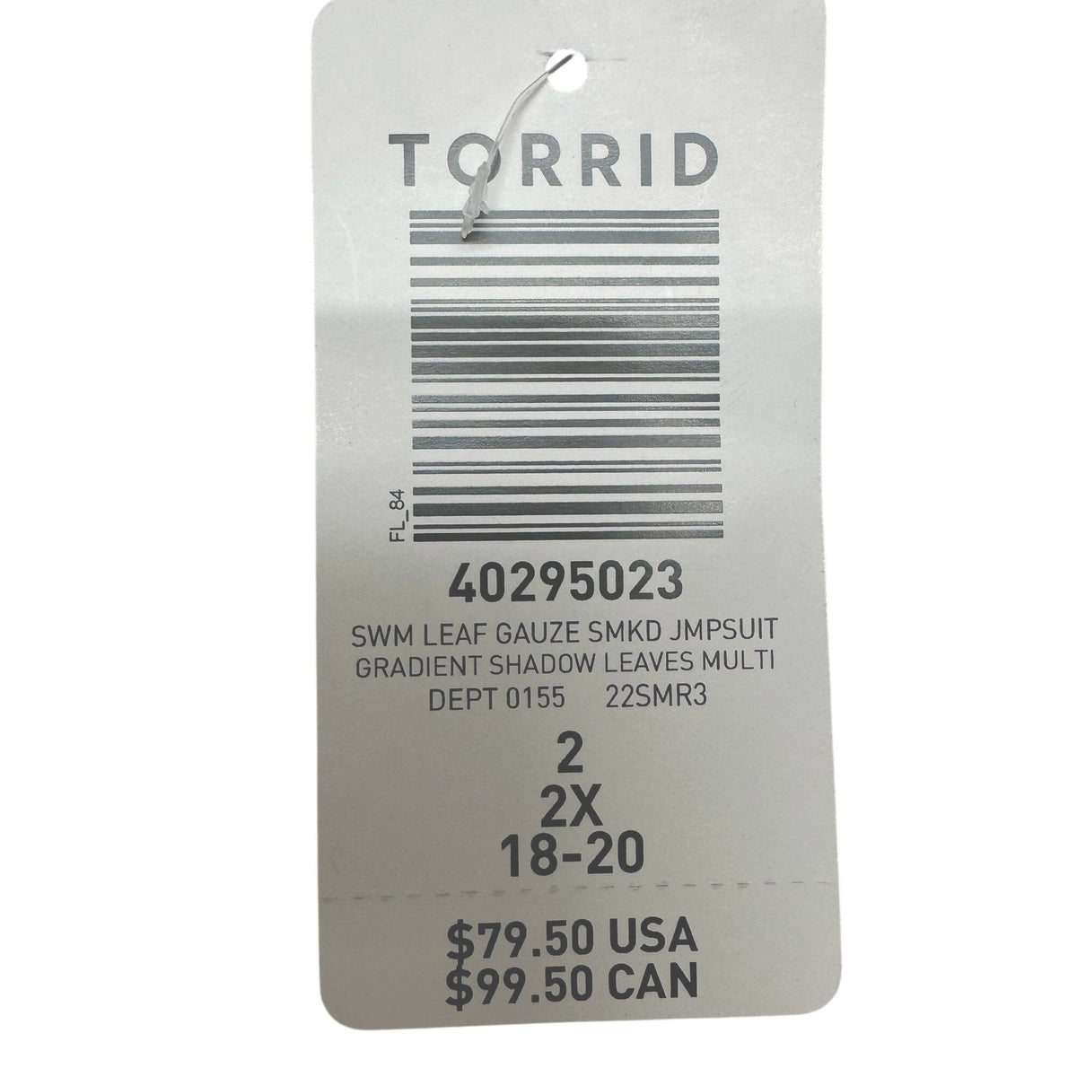 Torrid Jumpsuit Womens 2X 18 20 Smocked Gauze Gradient Shadow Leaves Multicolor