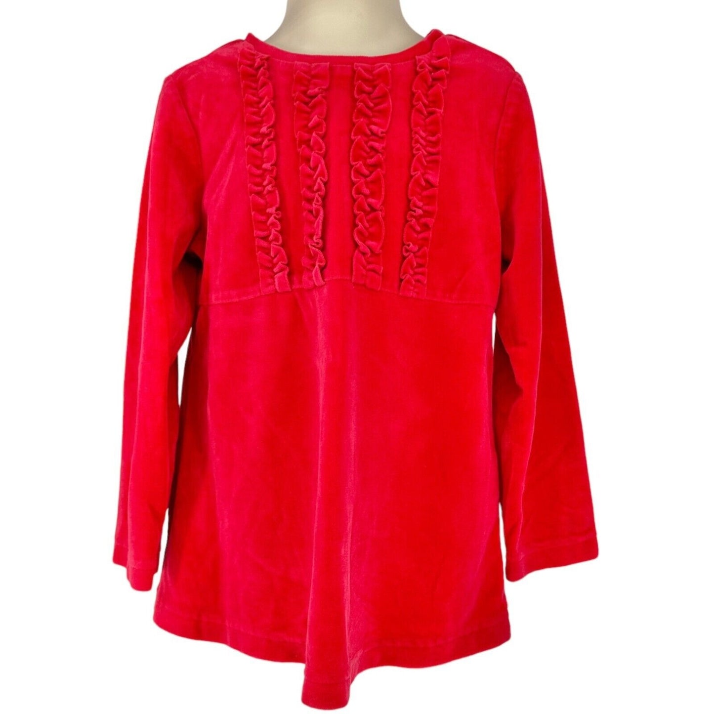 Hanna Andersson Girls 110 US 5 Top Faux Velvet Red Ruffles Long Sleeve