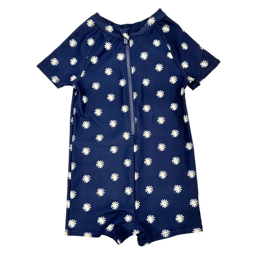 Old Navy 4T Swimsuit Navy with Daisy Design Full Coverage 3/4 Zip