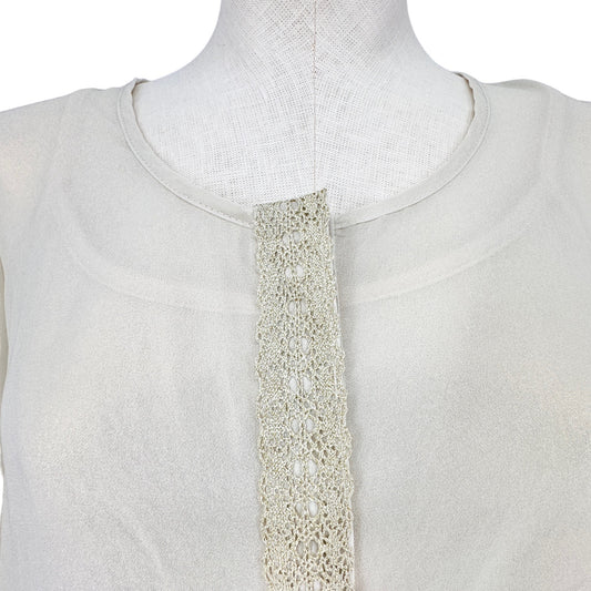 NY Collection Top Womens Small Cream Gold Shimmer 3/4 Sleeve Button Lace NWT