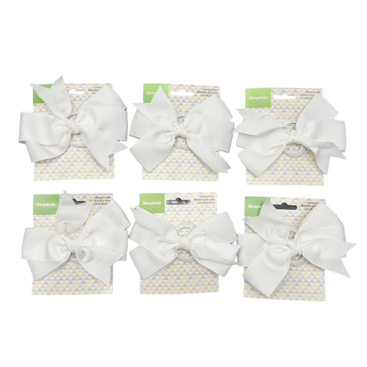 Simplicity Grosgrain Bows Set of 6 White With Heart Clips on Back Hair Packages