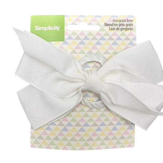 Simplicity Grosgrain Bows Set of 6 White With Heart Clips on Back Hair Packages